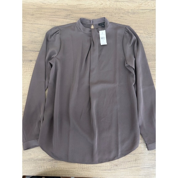 Ann Taylor Tops - Ann Taylor Womens Pleated Mock Neck Long Sleeve Blouse Grey Taupe XS 28568483